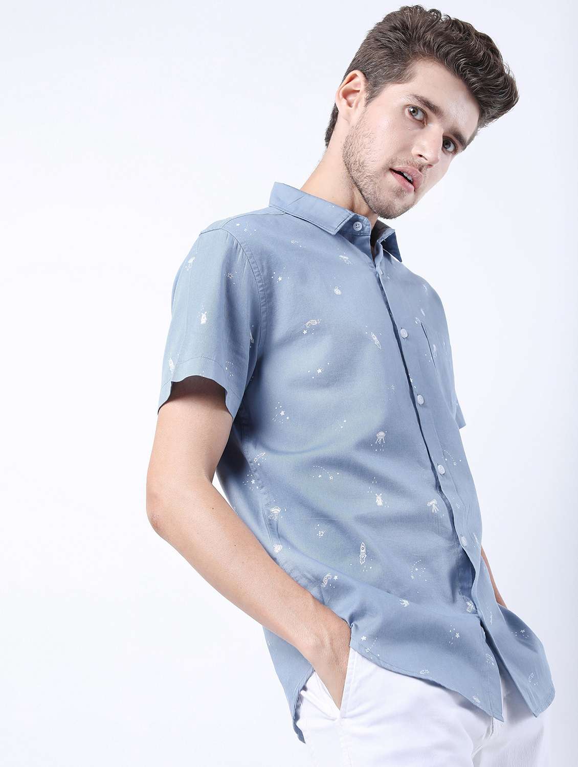 men collared printed casual shirt - 21487139 -  Standard Image - 2
