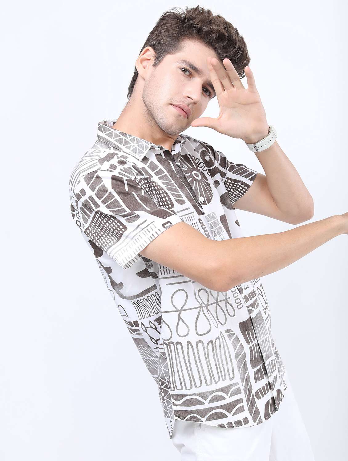 men collared printed casual shirt - 21487143 -  Standard Image - 2