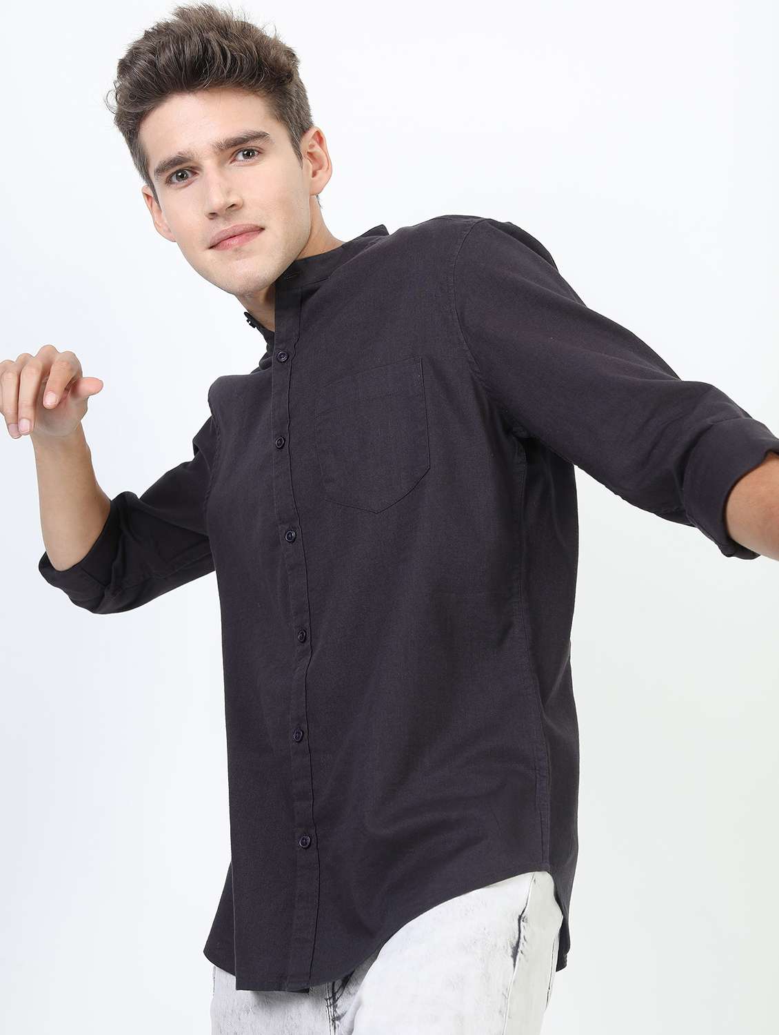 men black mandarin neck casual shirts - 21487161 -  Standard Image - 2