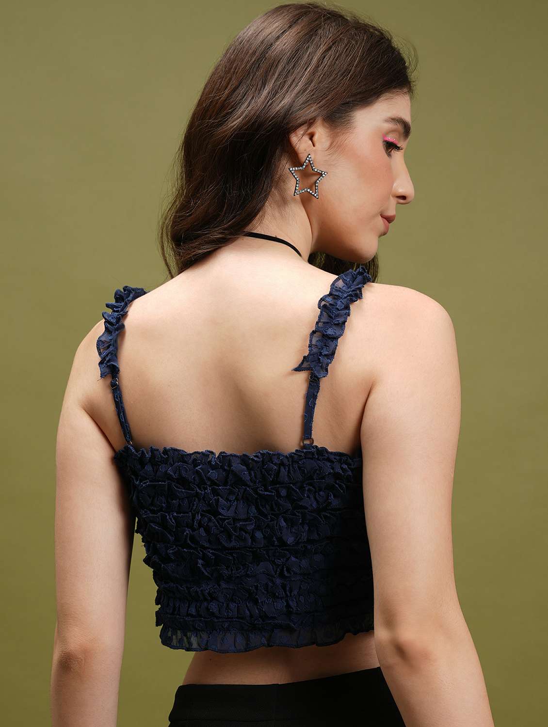 women navy blue cotton blend crop top - 21487177 -  Standard Image - 2