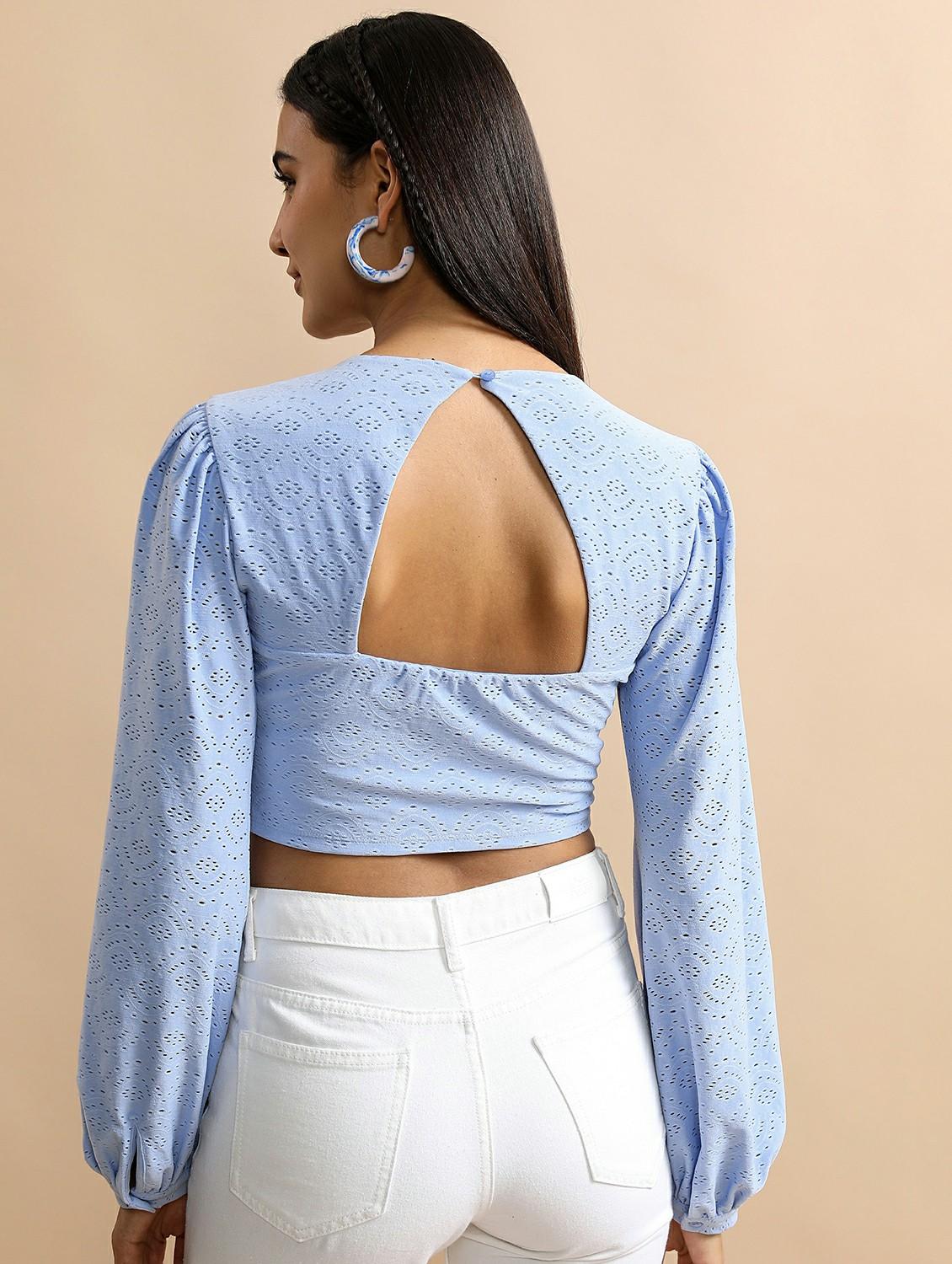 light blue schiffli crop top - 21487186 - Standard Image - 2