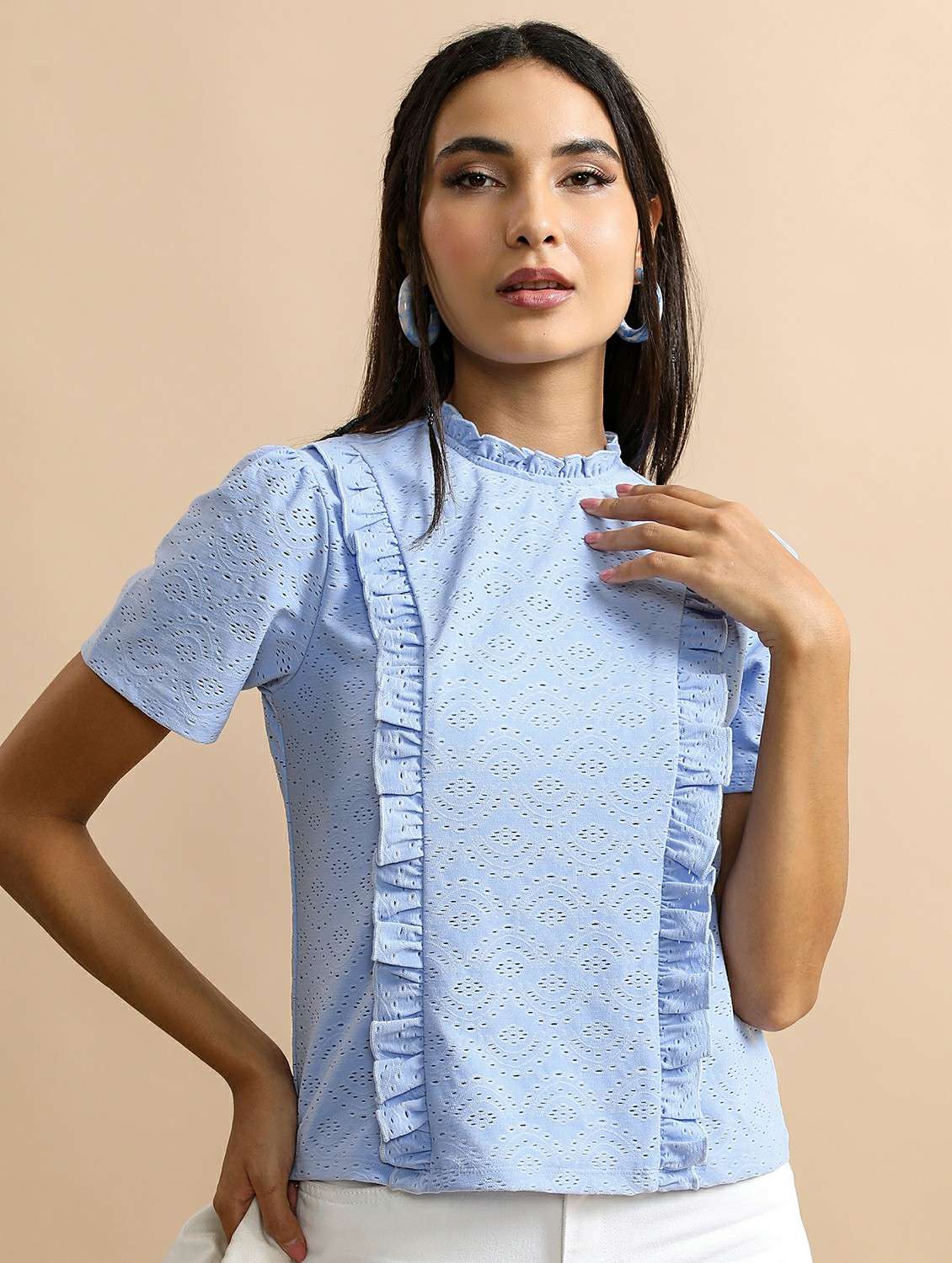 light blue schiffli regular top
