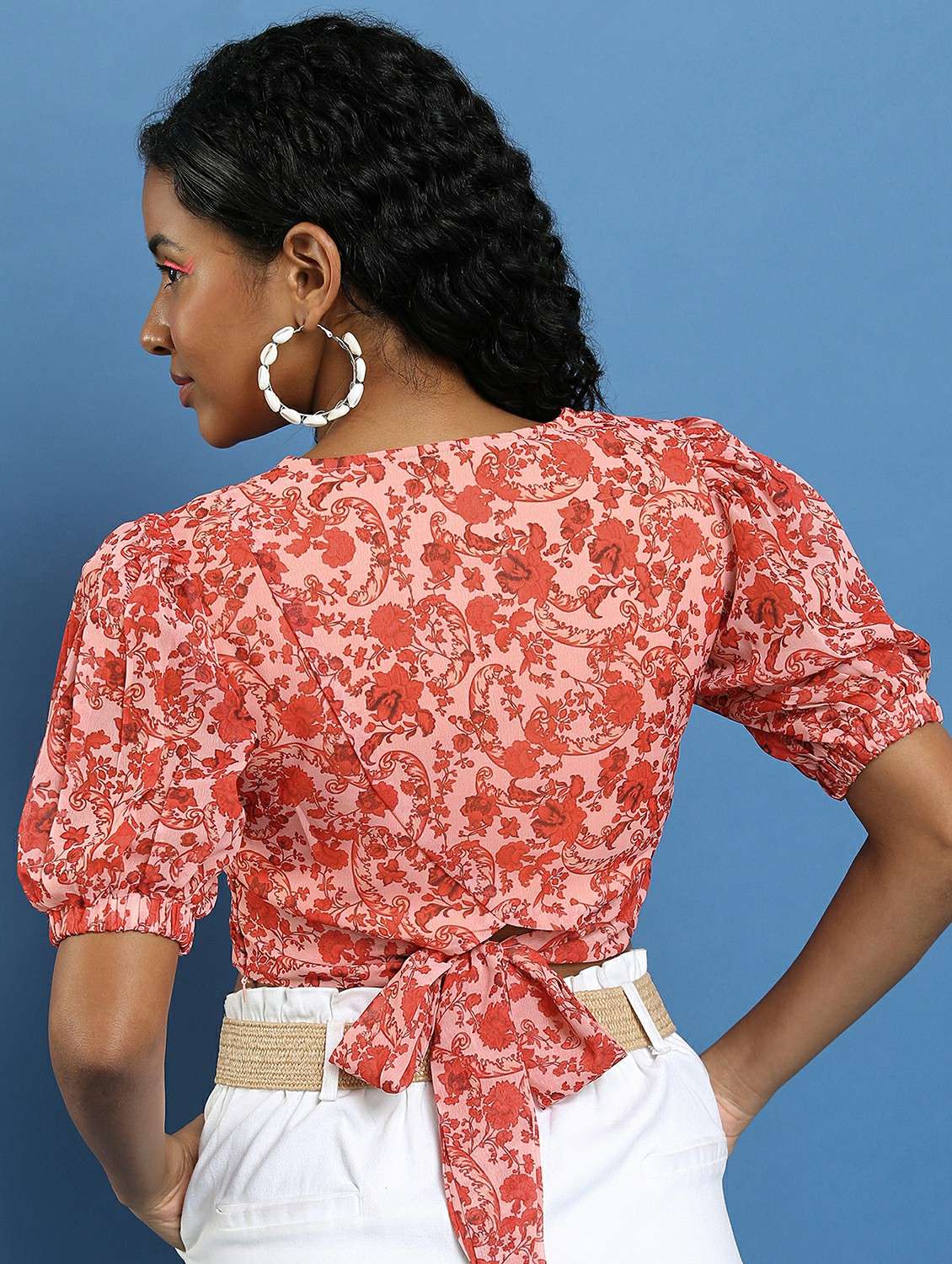 women coral cotton blend crop top - 21487208 -  Standard Image - 2