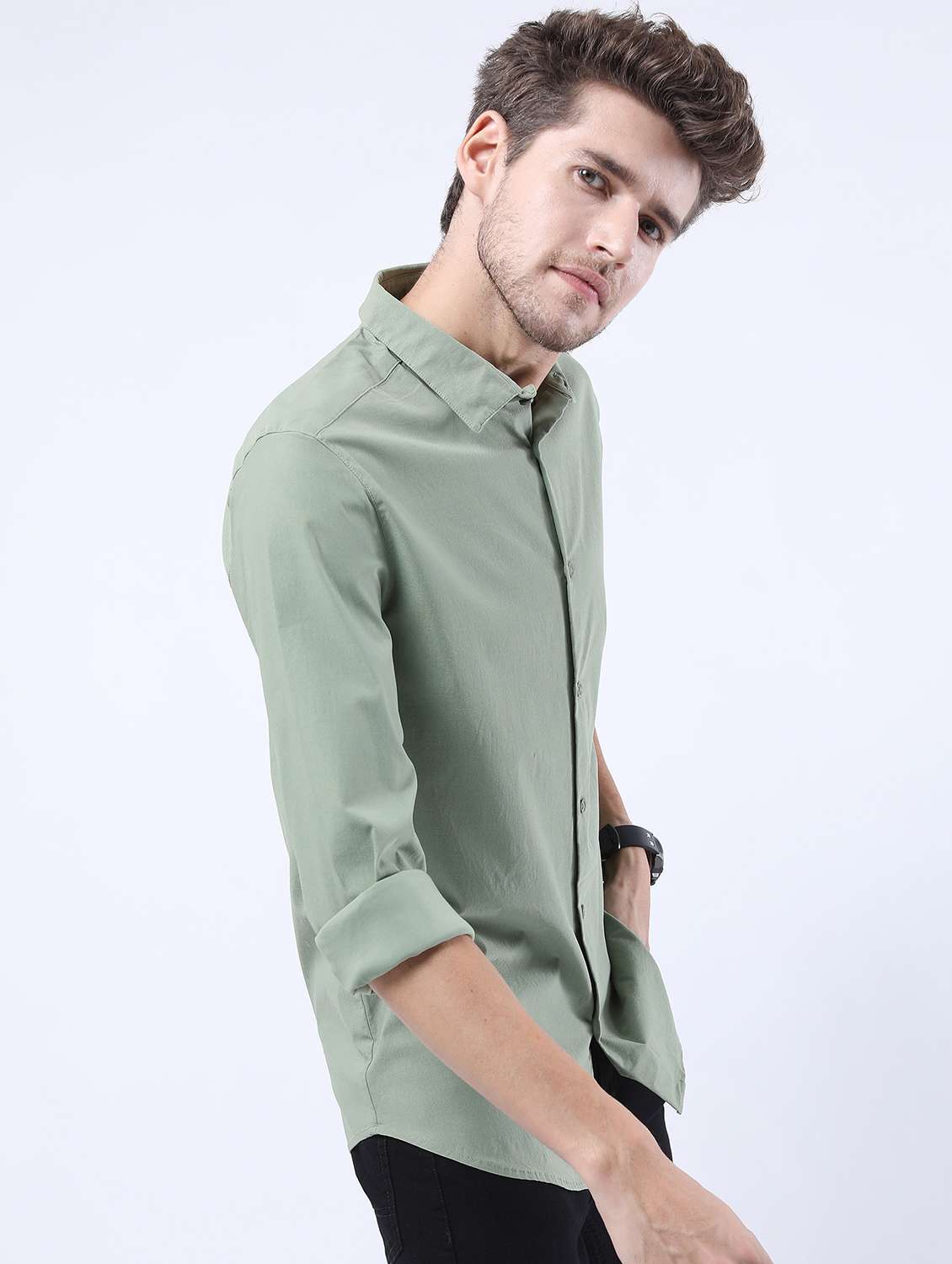men collared long sleeves casual shirt - 21487211 -  Standard Image - 2