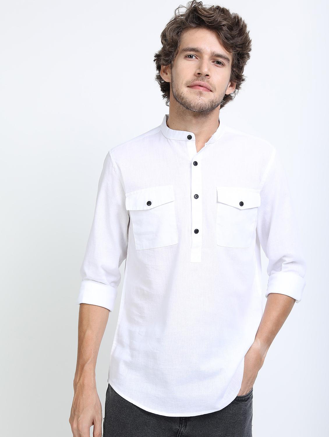 men white mandarin neck casual shirts - 21487235 -  Zoom Image - 0