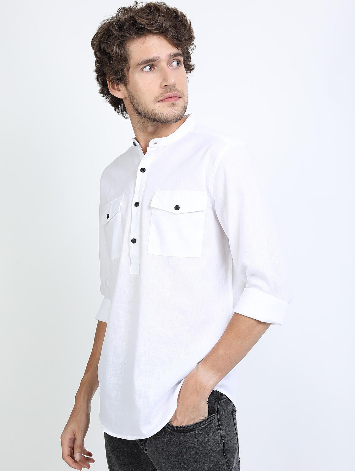 men white mandarin neck casual shirts - 21487235 - Standard Image - 2