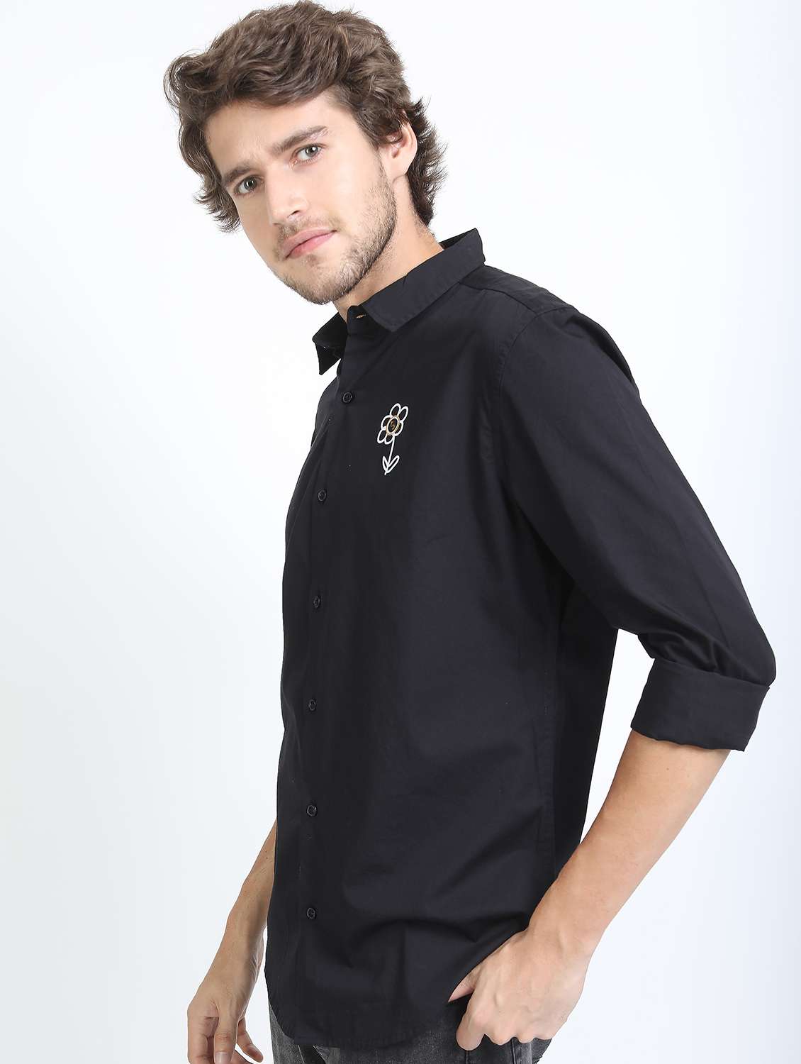 men black collared neck casual shirts - 21487254 -  Standard Image - 2