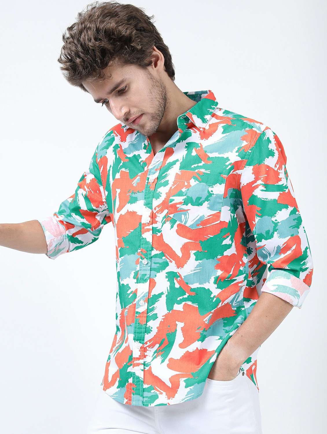 men collared long sleeves casual shirt - 21487274 -  Standard Image - 2