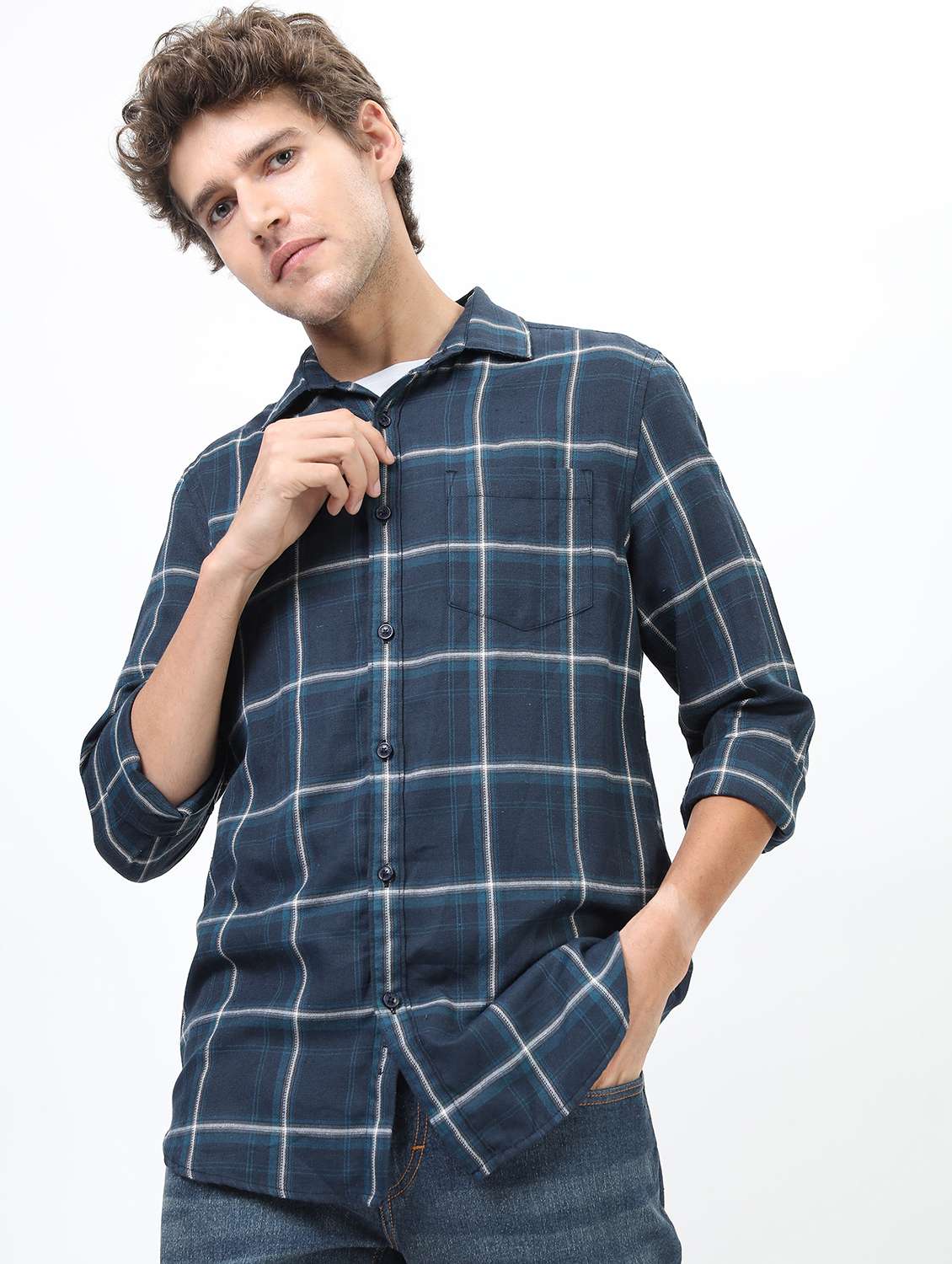 green cotton blend casual shirt - 21487323 -  Standard Image - 2