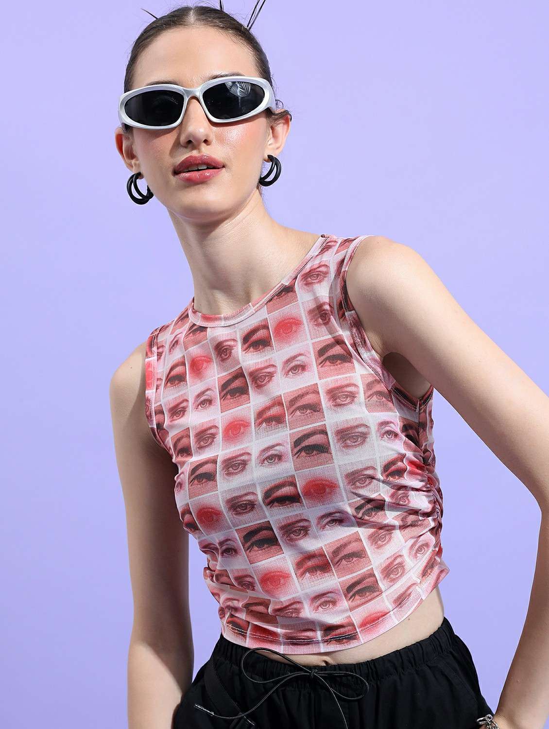 pink printed crop top