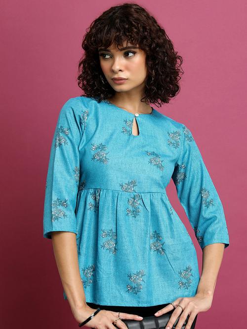 blue printed regular top - 21487335 - Standard Image - 0