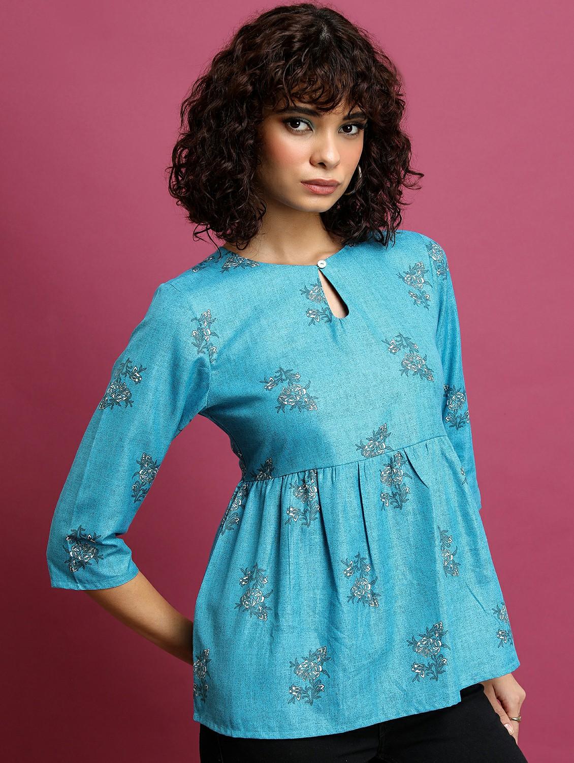 blue printed regular top - 21487335 - Standard Image - 2