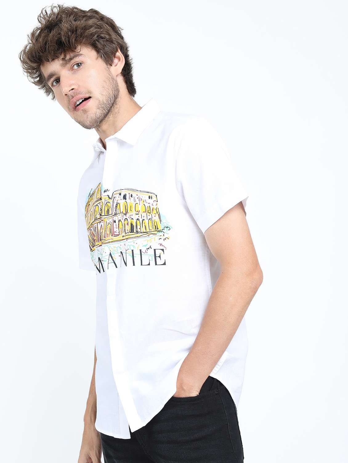 men collared short sleeves casual shirt - 21487360 -  Standard Image - 2