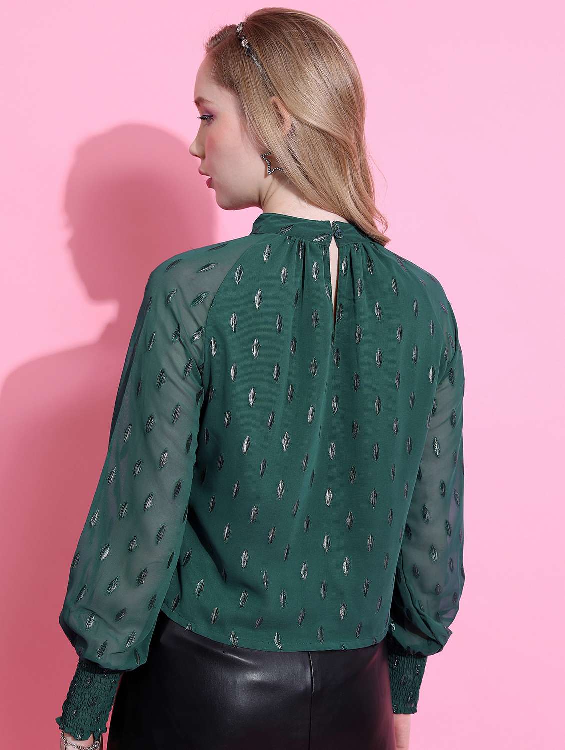 women teal green cotton blend regular top - 21487371 -  Standard Image - 2