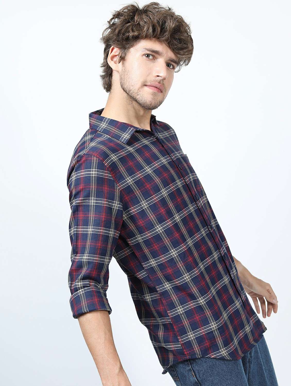 men long sleeved checkered casual shirt - 21487379 - Standard Image - 2