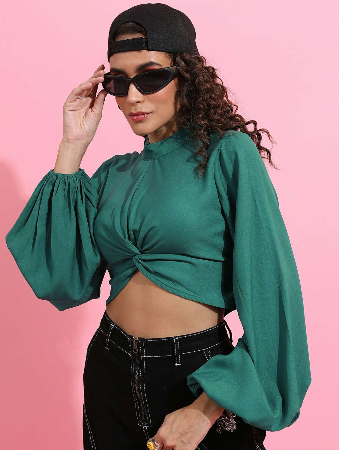 dark green solid crop top