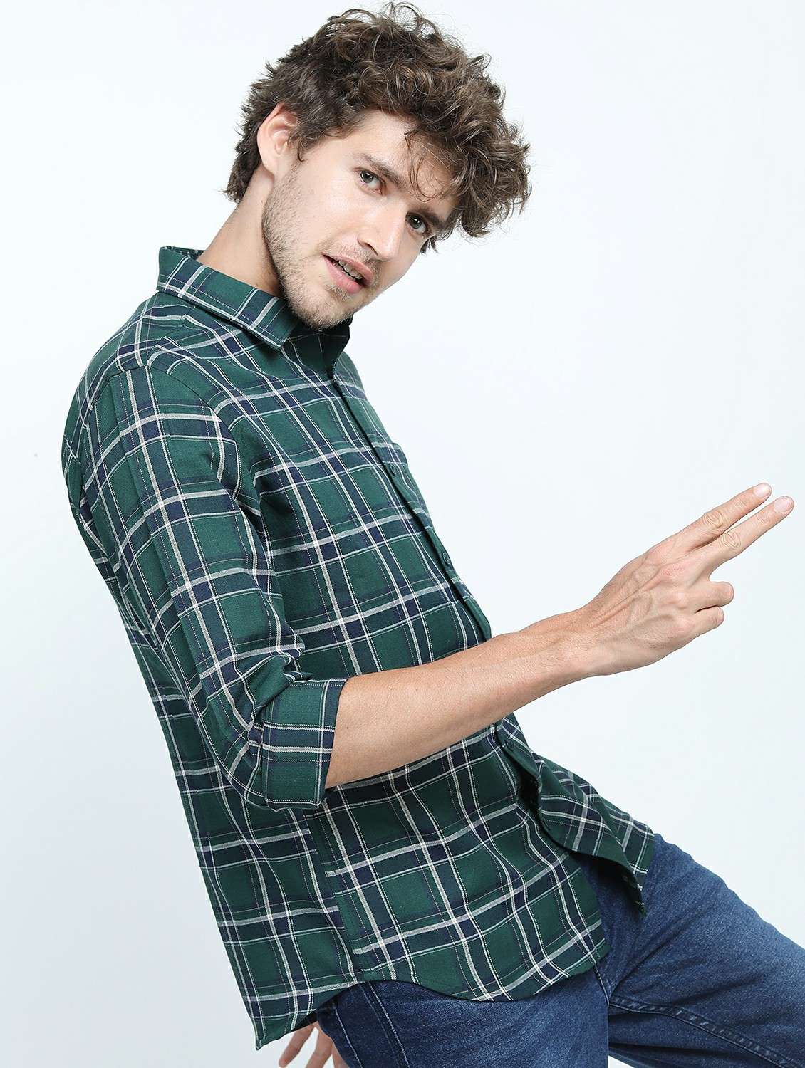 men long sleeved checkered casual shirt - 21487394 - Standard Image - 2