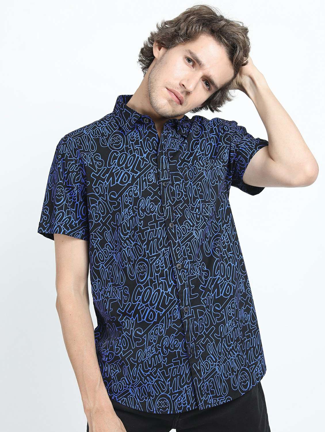 men short sleeved printed casual shirt