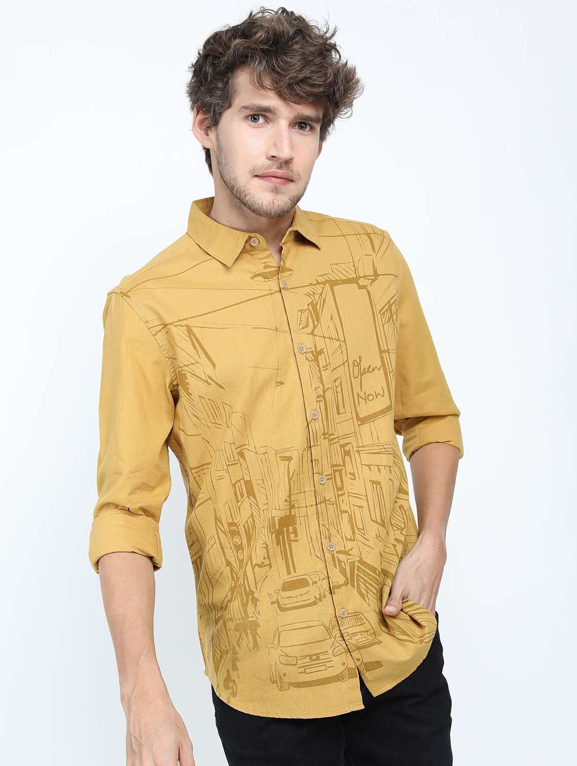 men long sleeved printed casual shirt - 21487409 -  Standard Image - 2