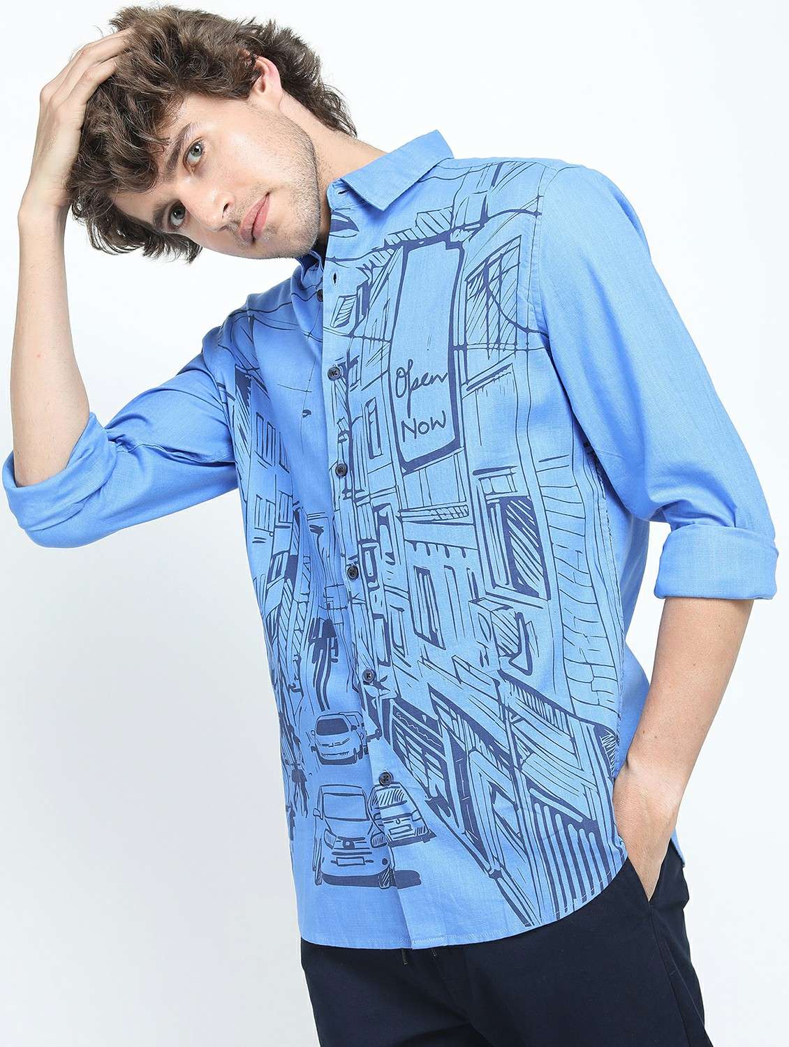 men long sleeved printed casual shirt - 21487412 -  Standard Image - 2