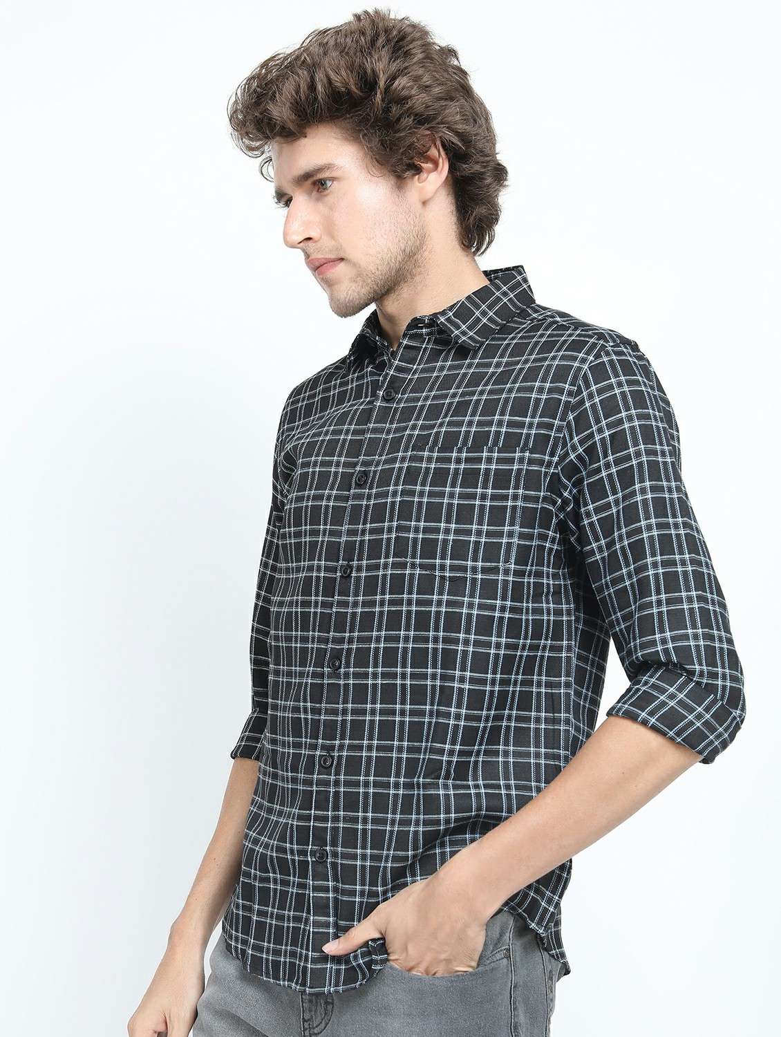 men long sleeved checkered casual shirt - 21487419 -  Standard Image - 2
