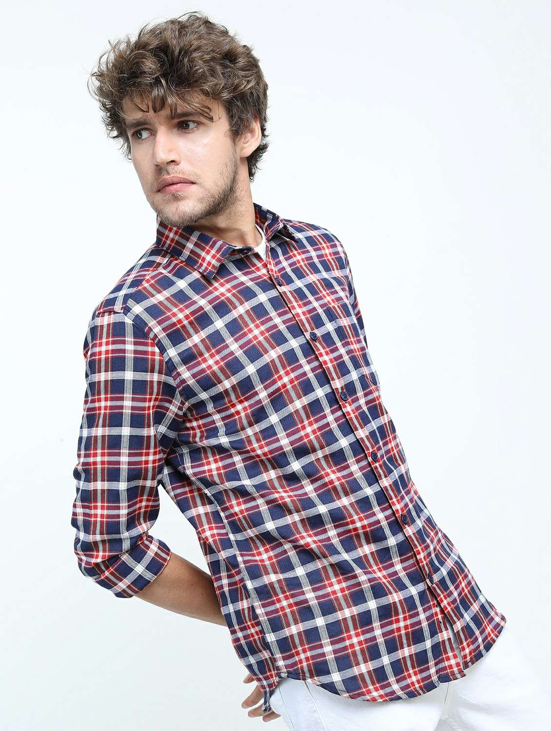 men long sleeved checkered casual shirt - 21487434 - Standard Image - 2