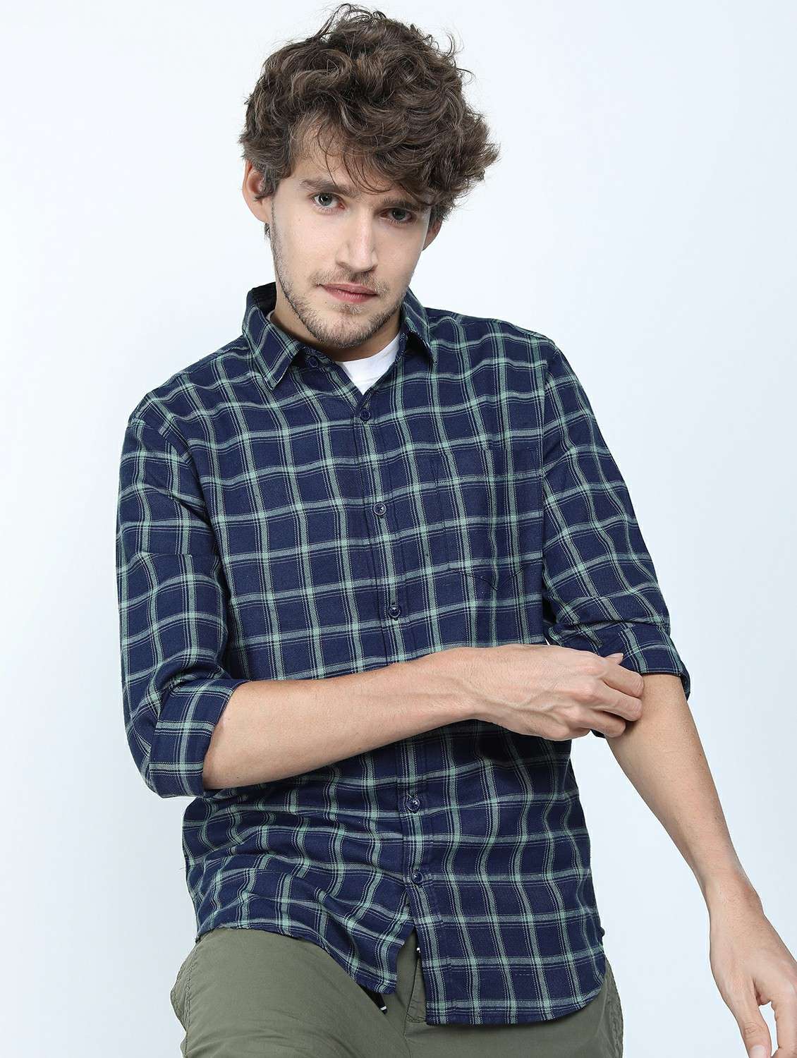 men long sleeved checkered casual shirt - 21487440 -  Standard Image - 2