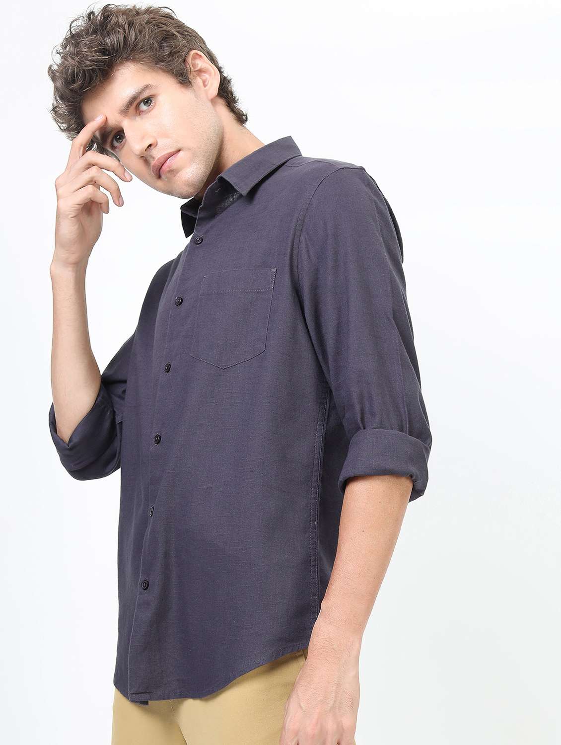 men long sleeved solid casual shirt - 21487447 -  Standard Image - 2