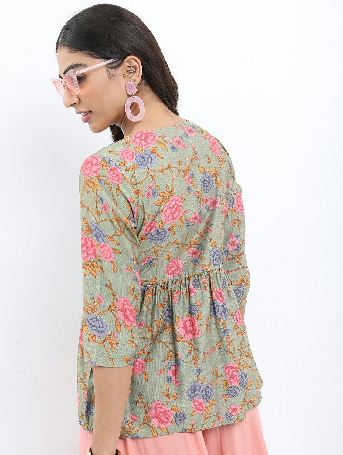 green floral printed regular top - 21487460 - Standard Image - 2