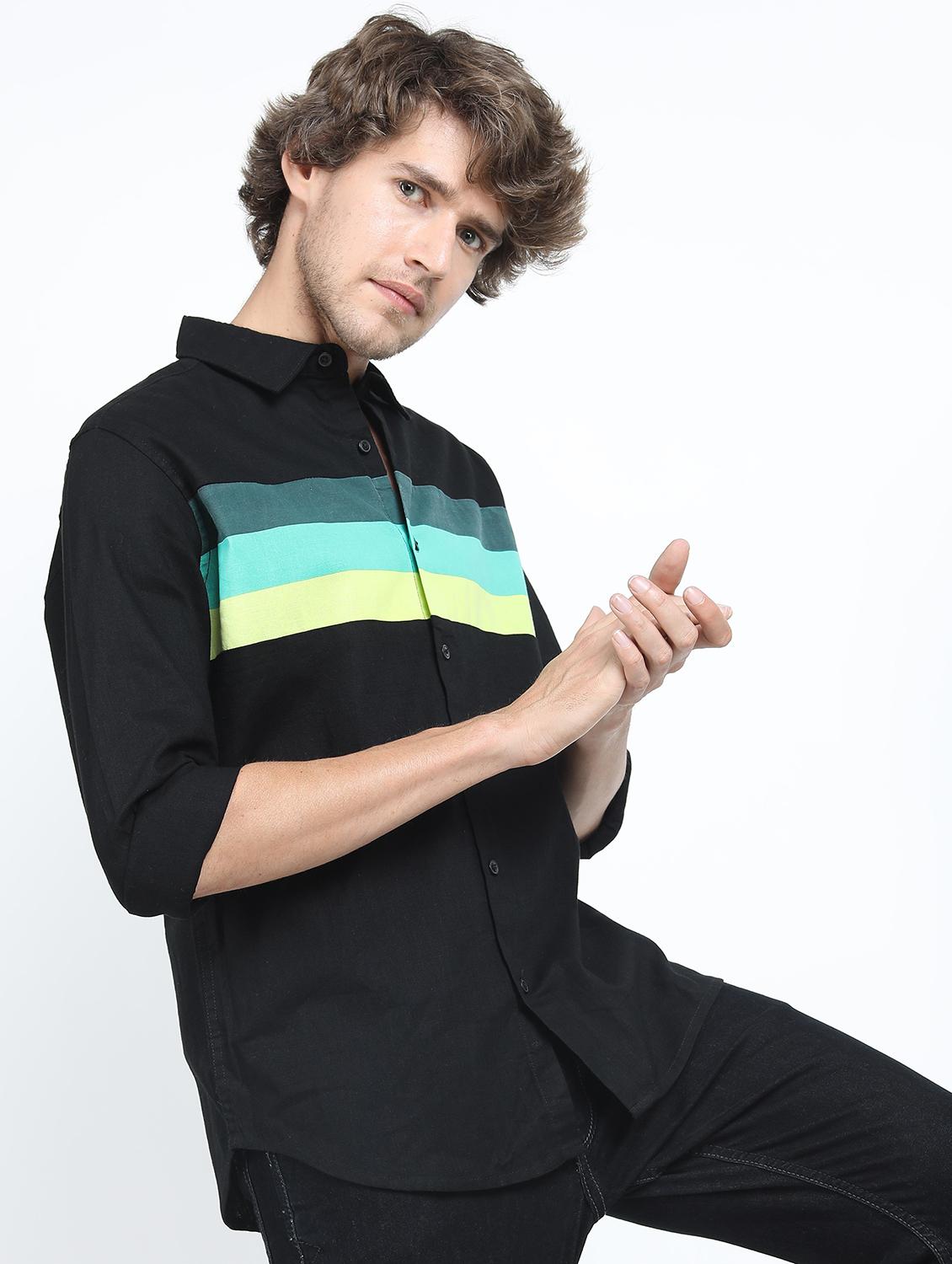 men long sleeved color block casual shirt - 21487461 - Standard Image - 2