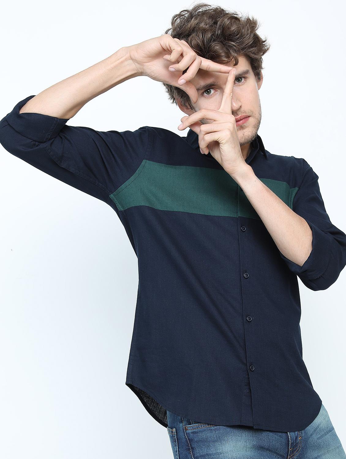 men long sleeved color block casual shirt - 21487476 - Standard Image - 2