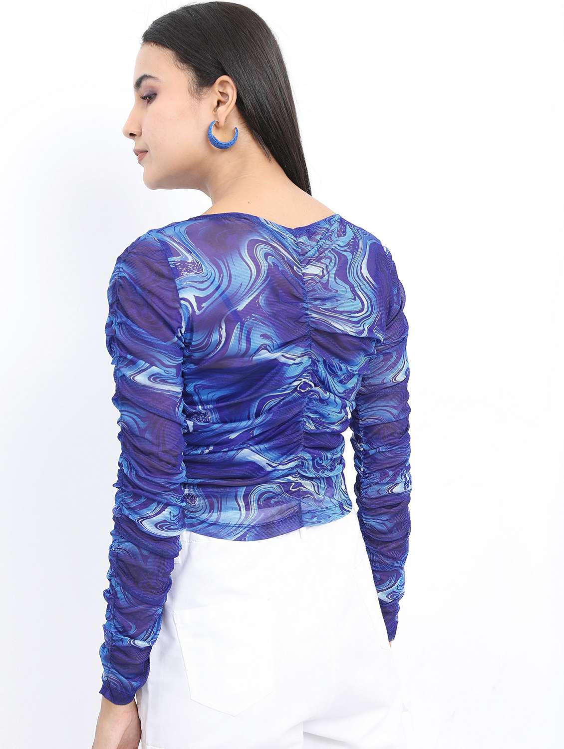 women blue cotton blend crop top - 21487481 -  Standard Image - 2