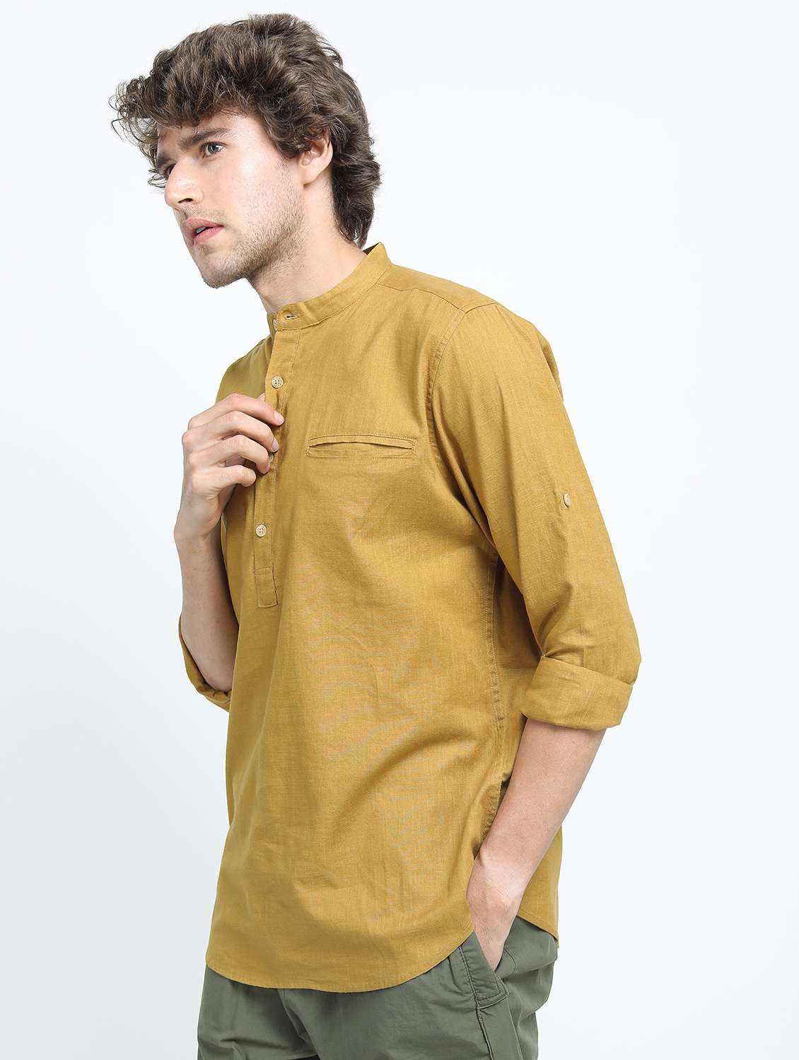 men mandarin neck solid short kurta - 21487482 -  Standard Image - 2