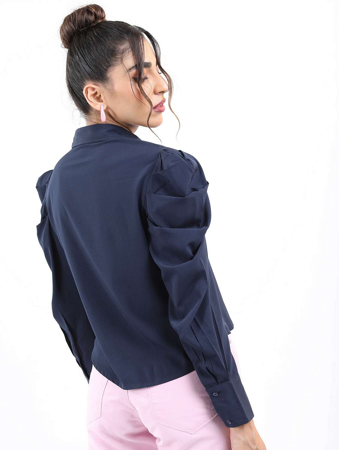 dark blue solid shirt top - 21487485 - Standard Image - 2