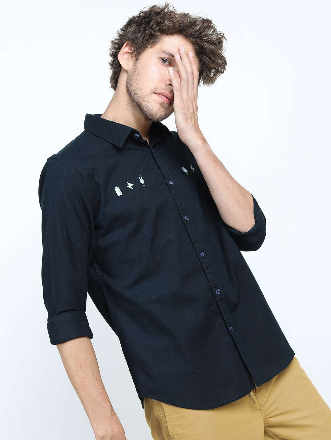 men long sleeved solid casual shirt - 21487486 -  Standard Image - 2