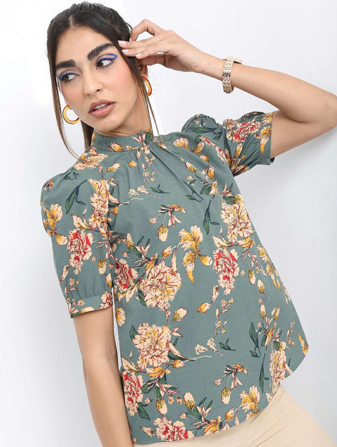women green cotton blend regular top - 21487493 - Standard Image - 2