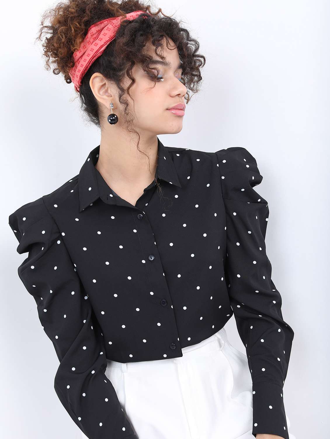 black polka dot printed crop top