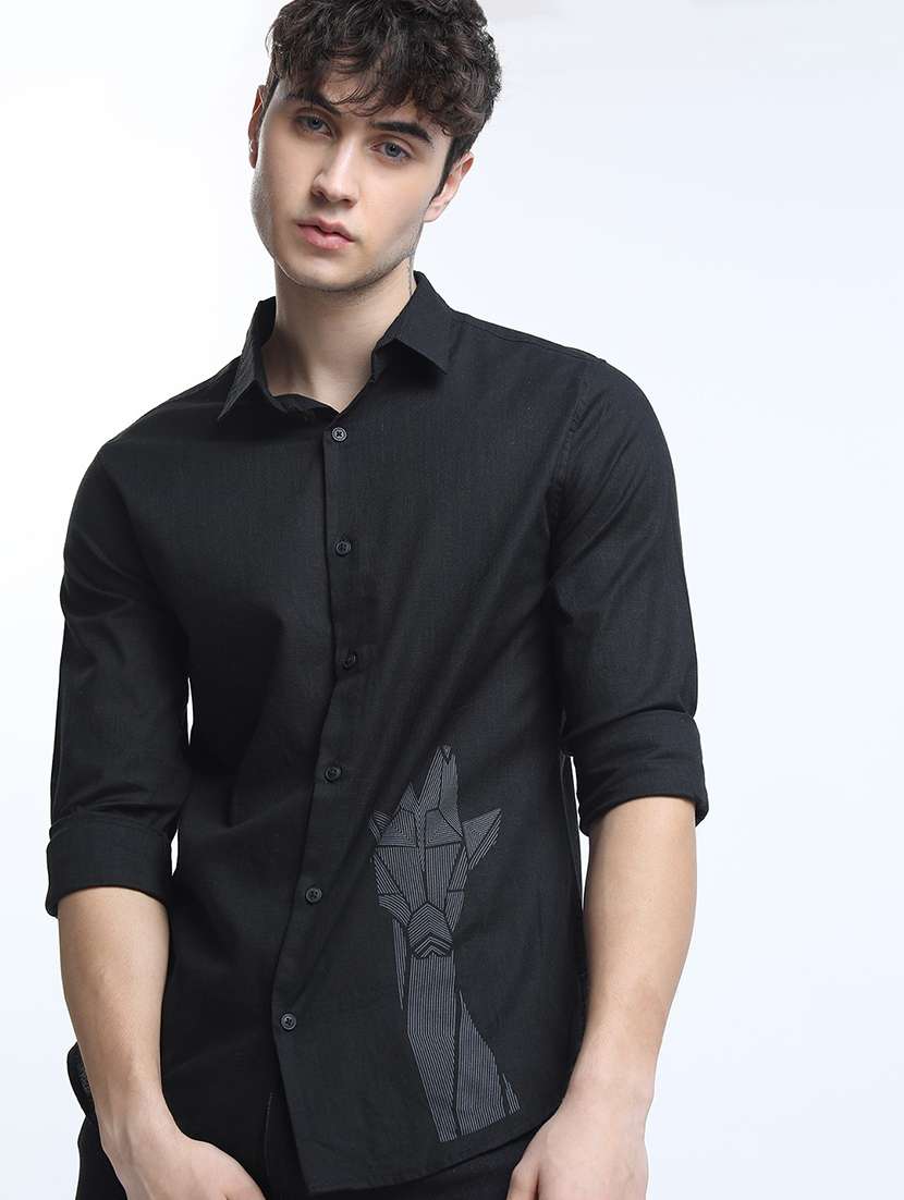 black cotton blend casual shirt - 21487507 - Standard Image - 2