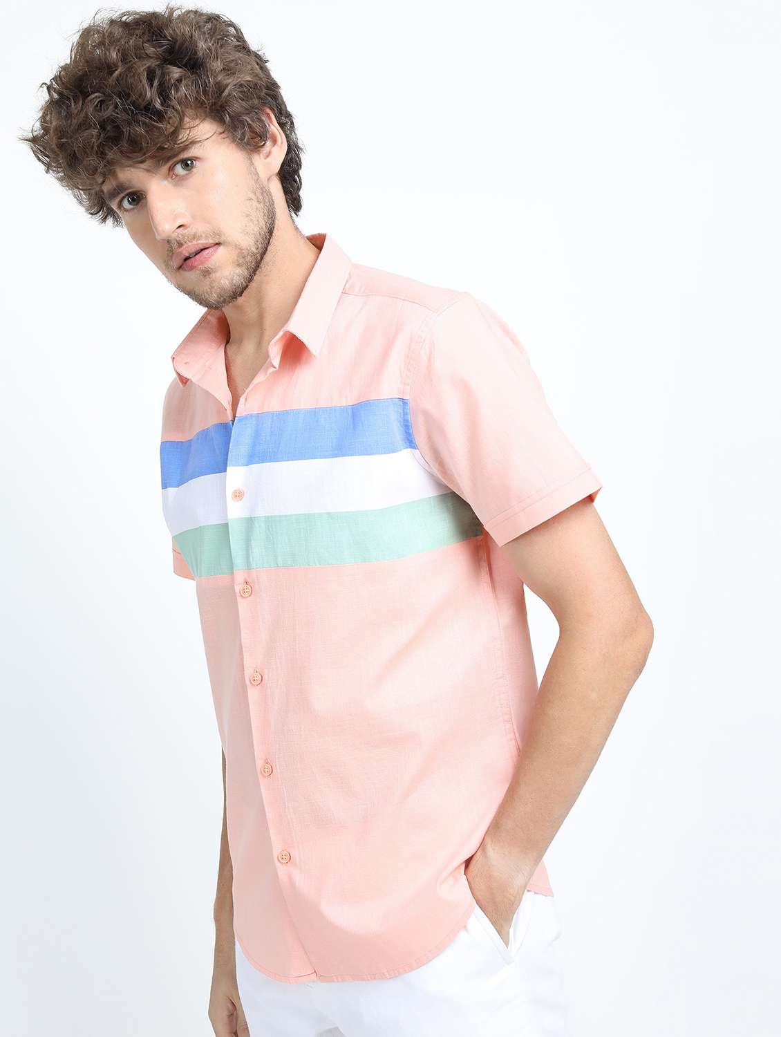 men short sleeved color block casual shirt - 21487513 -  Standard Image - 2