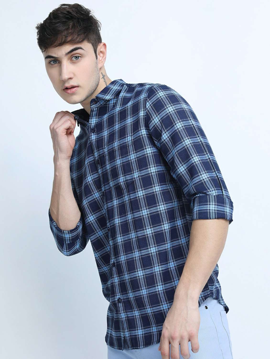 men long sleeved checkered casual shirt - 21487525 - Standard Image - 2