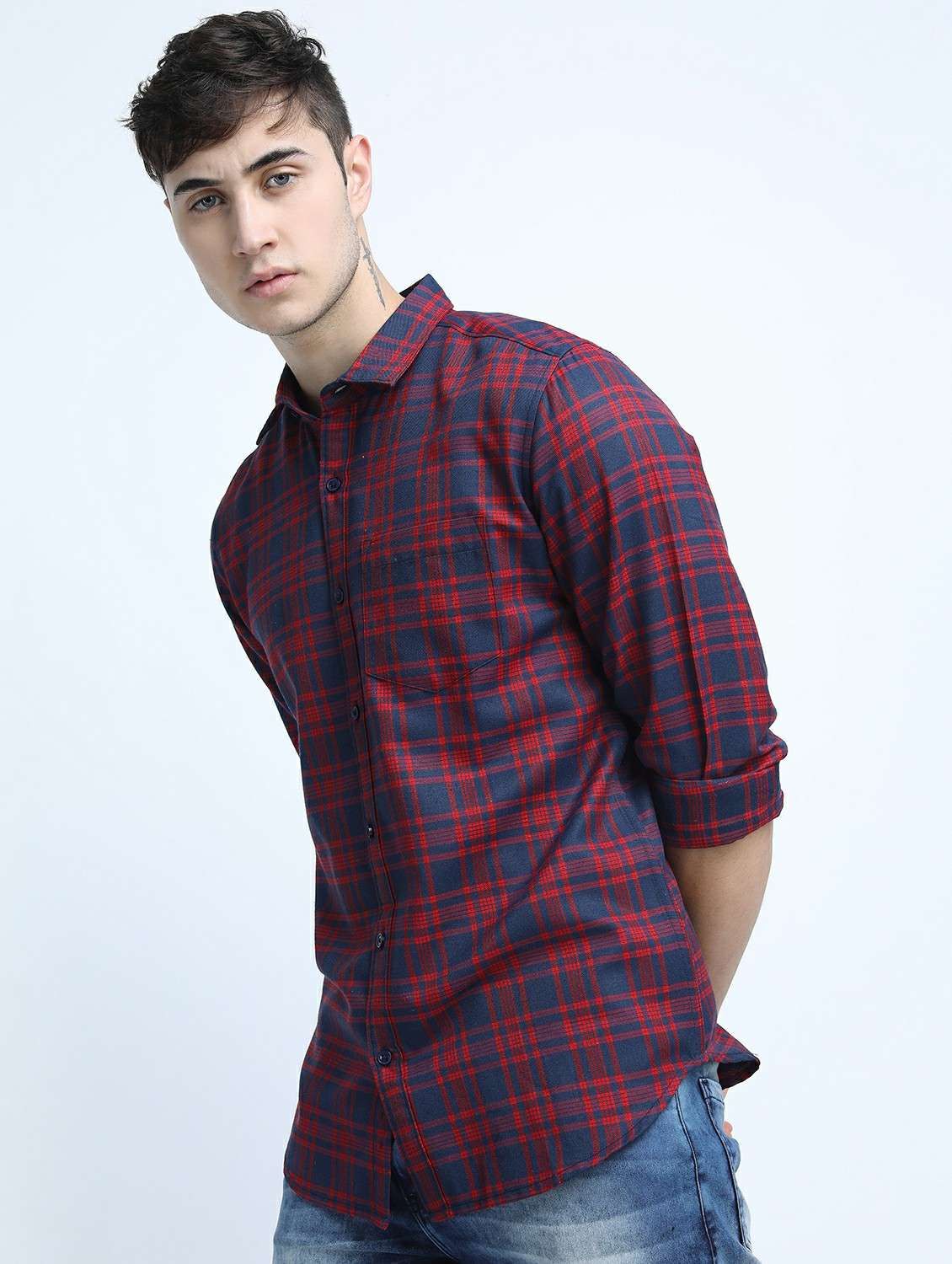 men long sleeved checkered casual shirt - 21487535 -  Standard Image - 2