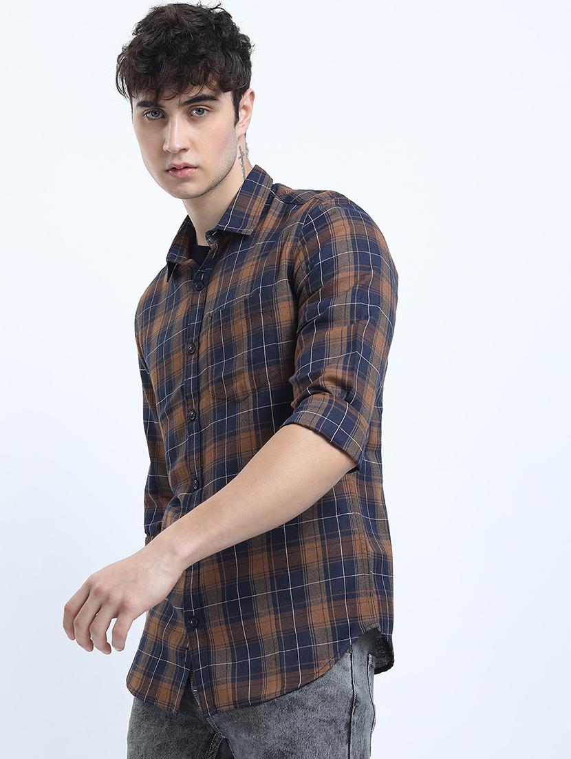 men long sleeved checkered casual shirt - 21487542 - Standard Image - 2
