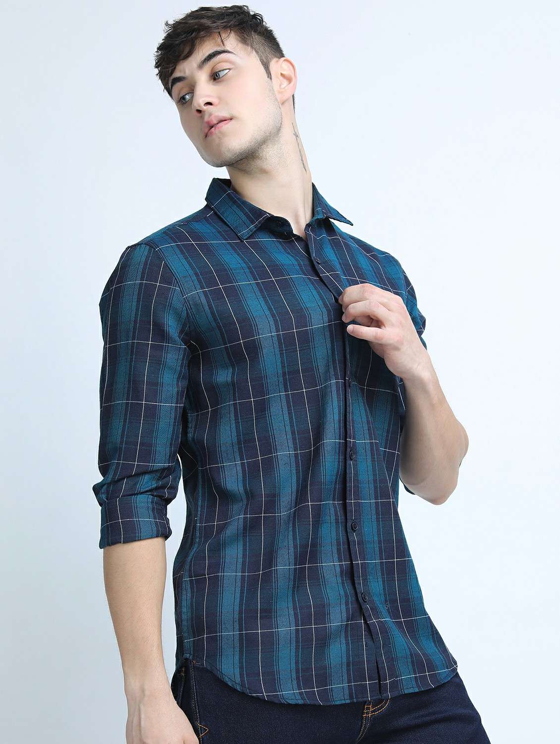 men collared checks casual shirt - 21487552 -  Standard Image - 2