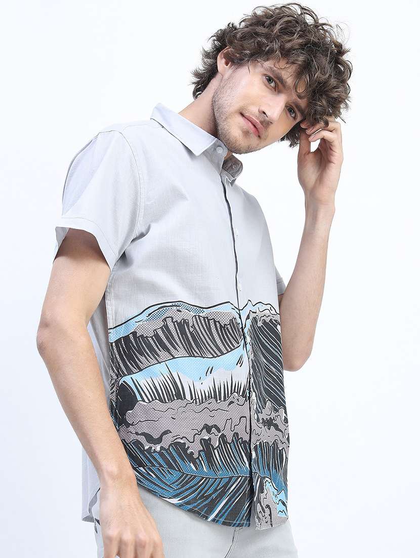 men collared printed casual shirt