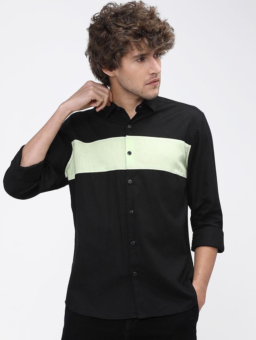 men collared color block casual shirt