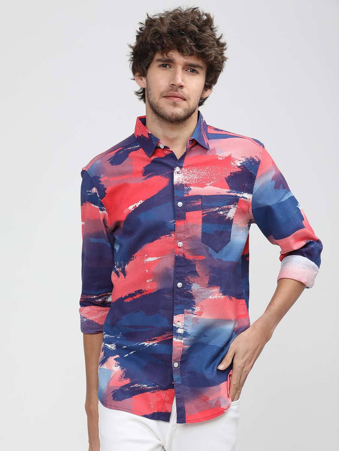 men collared printed casual shirt