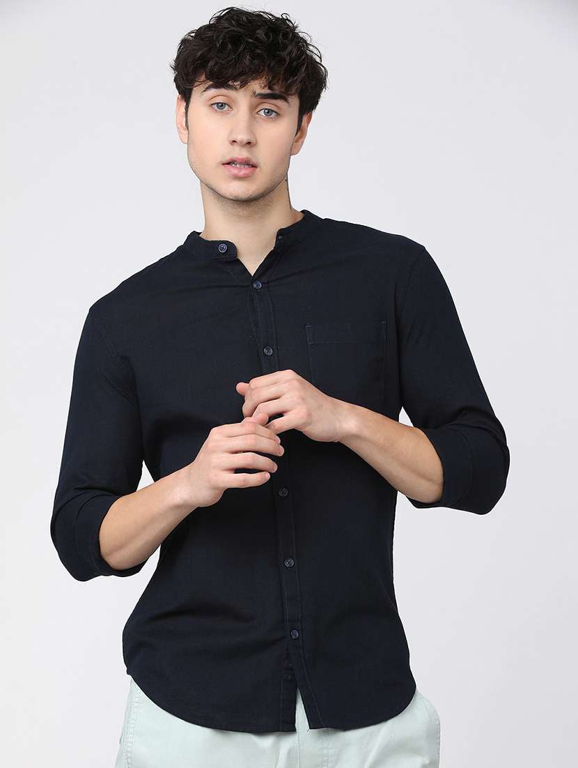 men collared solid casual shirt - 21487632 -  Zoom Image - 0