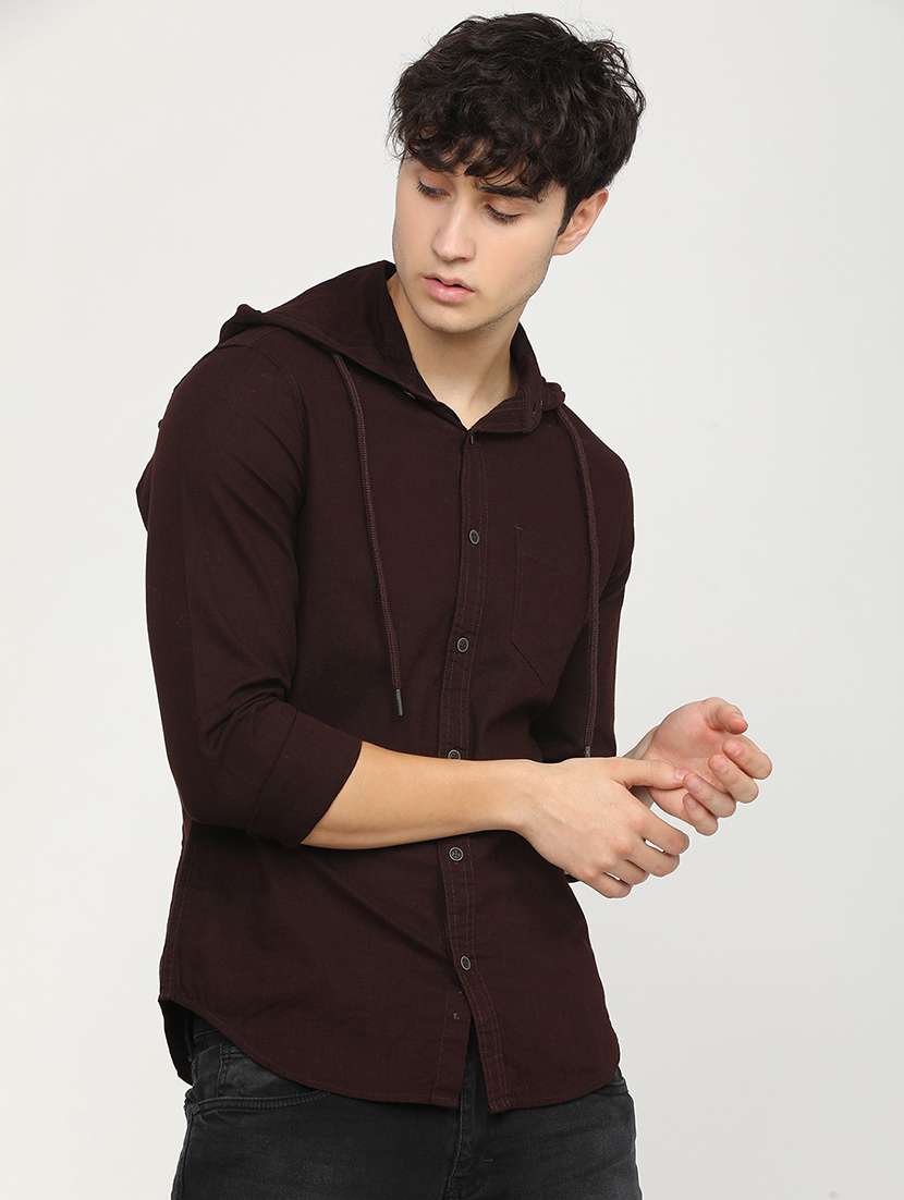 men hooded solid casual shirt - 21487638 -  Standard Image - 2