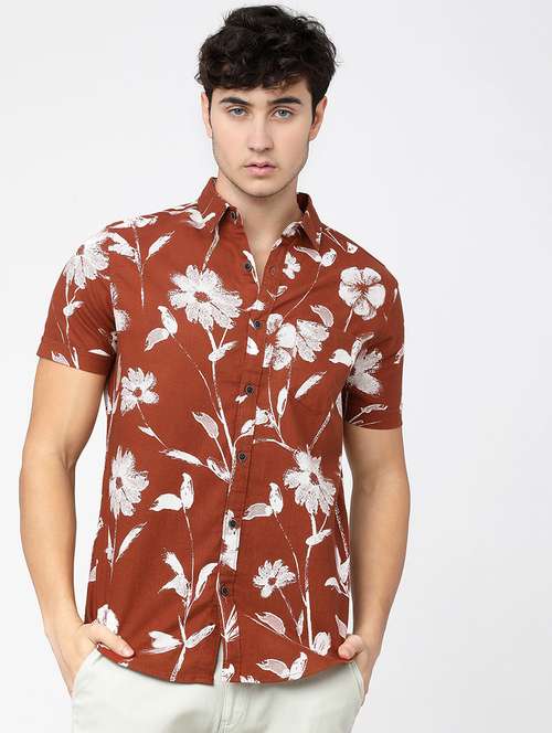 men collared floral printed casual shirt - 21487640 -  Standard Image - 0