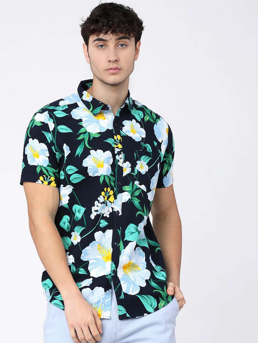 men collared floral printed casual shirt